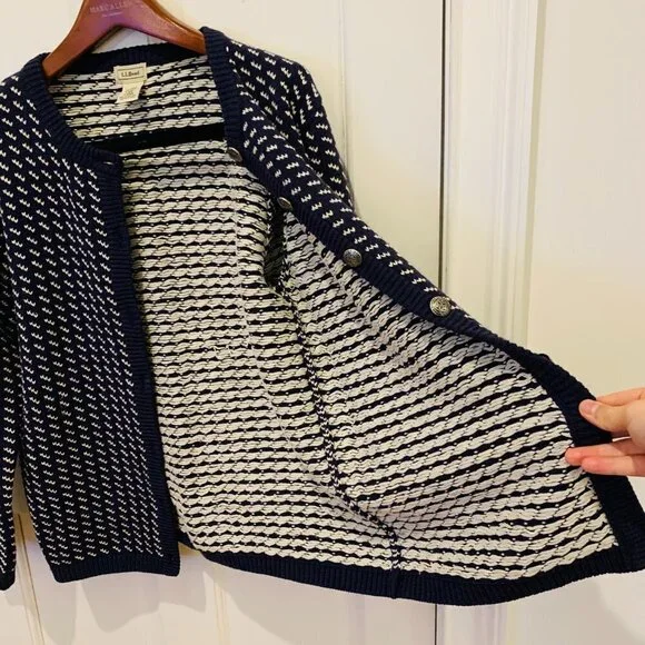 Vintage LL Bean Wool Norwegian Birdseye Women's Cardigan Sweater Jumper - Picture 8 of 10